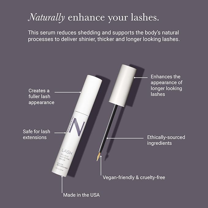 NULASTIN Eyelash Serum for Thicker Looking Lashes - Follicle Fortifying LASH Serum - Clinically Tested Eyelash Enhancing with Keratin - From the Experts in Brows and Lashes (0.1 Fl Oz)
