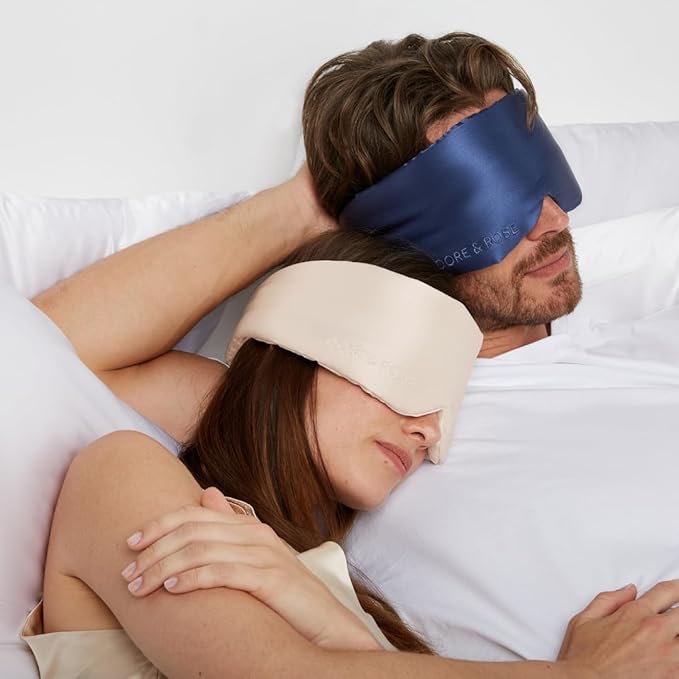 Dore & Rose Deep Sleep Mask Light Blocking, 23 Momme Mulberry Silk Eye Mask, Ultra Soft, Adjustable - Travel Sleeping Mask for Men & Women - Dark Blue