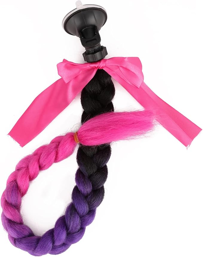 SEGO 1PCS/2PCS Helmet Pigtail Braids with Detachable Suction Cup Bowknot Ponytail Hair Many Colors (Helmet not Included)