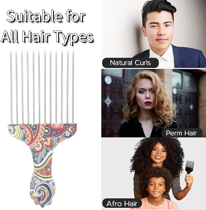Professional Hair Styling Pick Comb - Stainless Steel, for Afro Hair, Suitable for Women and Men (Waist flower K4)