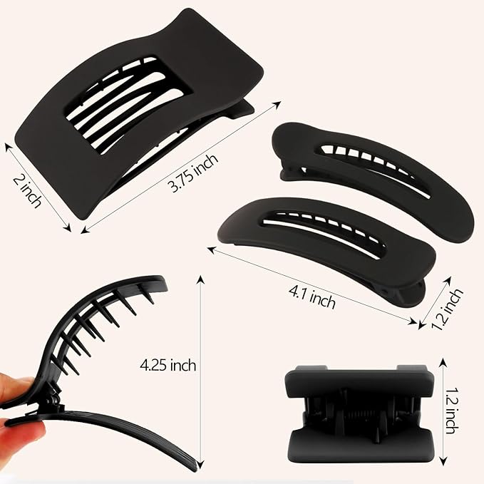 Velscrun Flat Hair Clips for Women Girls, 2 Styles 8 Pcs Lay Flat Claw Clips, Strong Hold French Duck Billed Large Side Hair Jaw Clip for All Hair Types, Fashion Trendy Hair Accessories Black