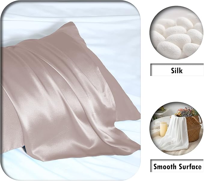 Silk Pillowcase for Hair and Skin,Soft,Breathable and Sliky 100% Queen Silk Pillow Case Set of 2,Both Sides Natural Mulberry Silk Pillowcases with Hidden Zipper(Queen Size 20"X 30",2pcs)