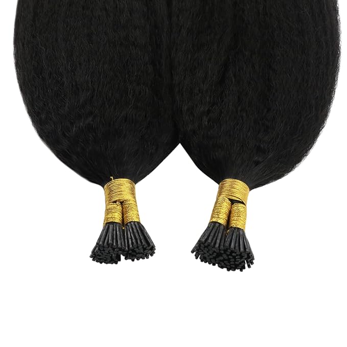 YoungSee I Tip Hair Extensions Kinky Straight Black Itip Hair Extensions Real Human Hair Black 20In 50g I Tip Hair Extensions Human Hair Kinky 50s Invisible Hair Extensios Yaki Straight for Wedding