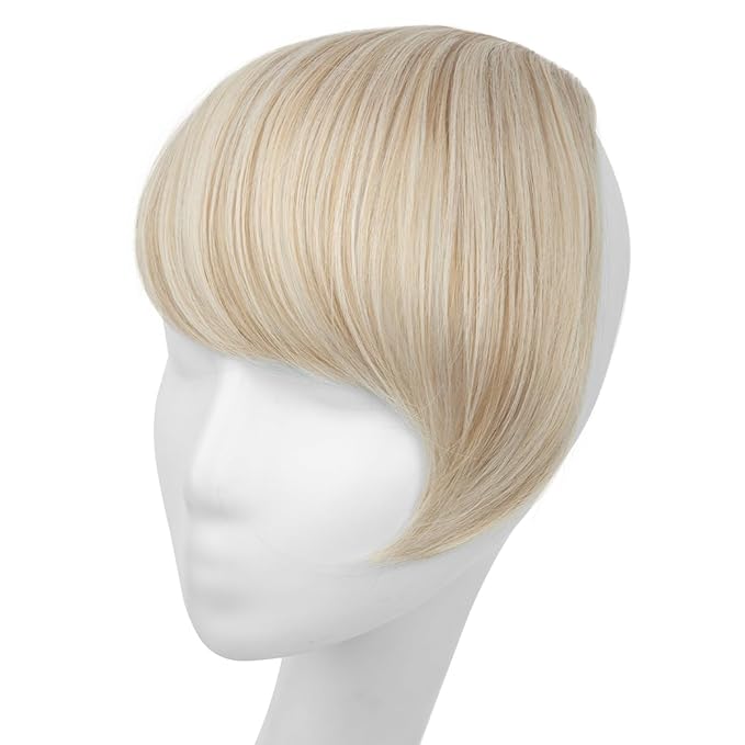 SARLA Clip in Side Bangs Extension Straight Synthetic Fake Bangs One Piece for Women Cream Blonde