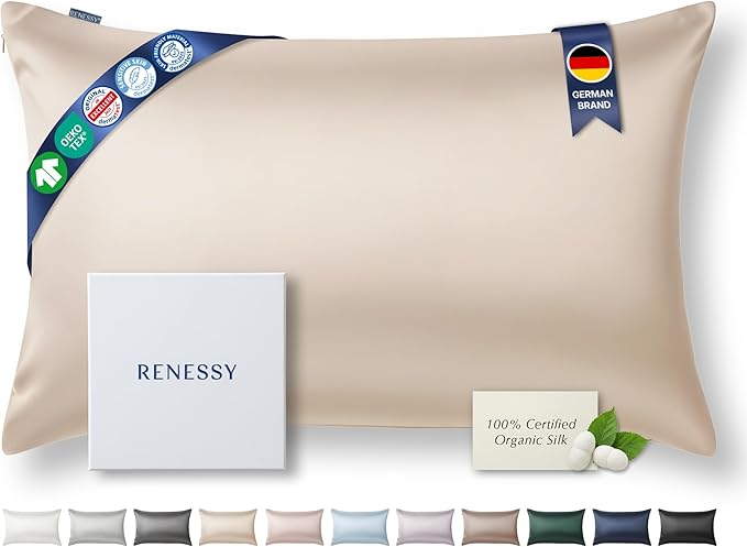 Premium Silk Pillowcase 100% Organic Mulberry Silk, 22 Momme, Grade 6A - Oeko-Tex Certified in Germany - Luxury for Hair & Skin, 1 Piece (King Size 20x36 Inches, Champagne)