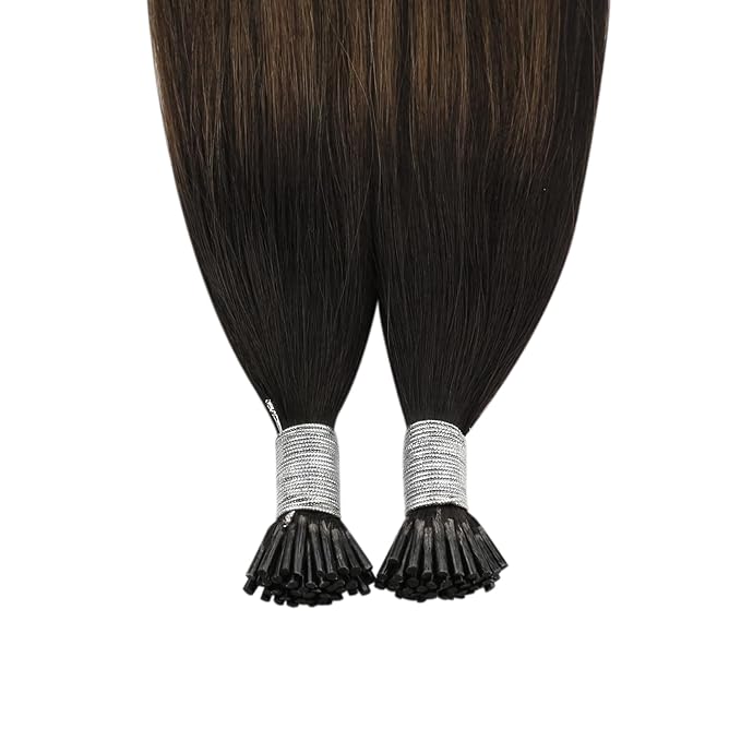 YoungSee I Tip Hair Extensions Human Hair Brown Itip Hair Extensions Balayage Dark Brown with Medium Brown I tip Hair Extension 16 Inch Ombre Cold Fusion Hair Extension Invisible for Daily 50g 80s