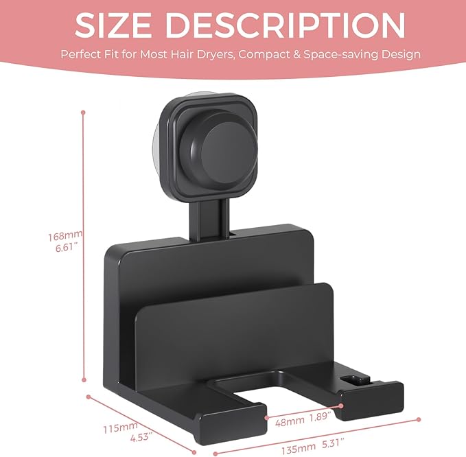 Hair Dryer Holder Wall Mounted - ABS Plastic Blow Dryer Holder Hair Tool Organizer with Wire/Plug Management, Self-Adhesive Design for Bathroom Cabinet Salon Home (Standard)