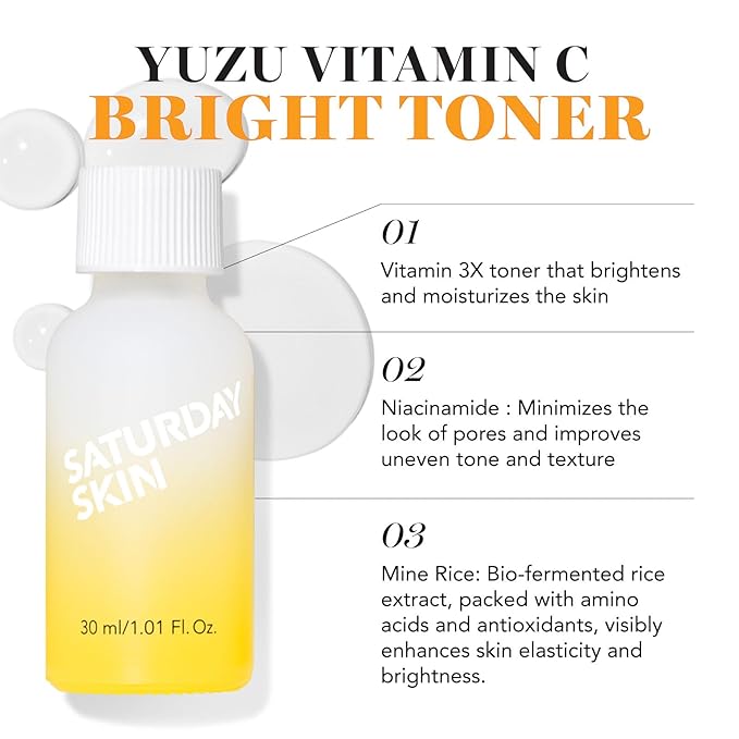 Saturday Skin 3-Piece Skin Care Set Yuzu Vitamin C Sleep Mask Yuzu Vitamin C Bright Toner and Eye Cream Overnight Facial Masks Korean Beauty Best Vitamin C Skincare Set
