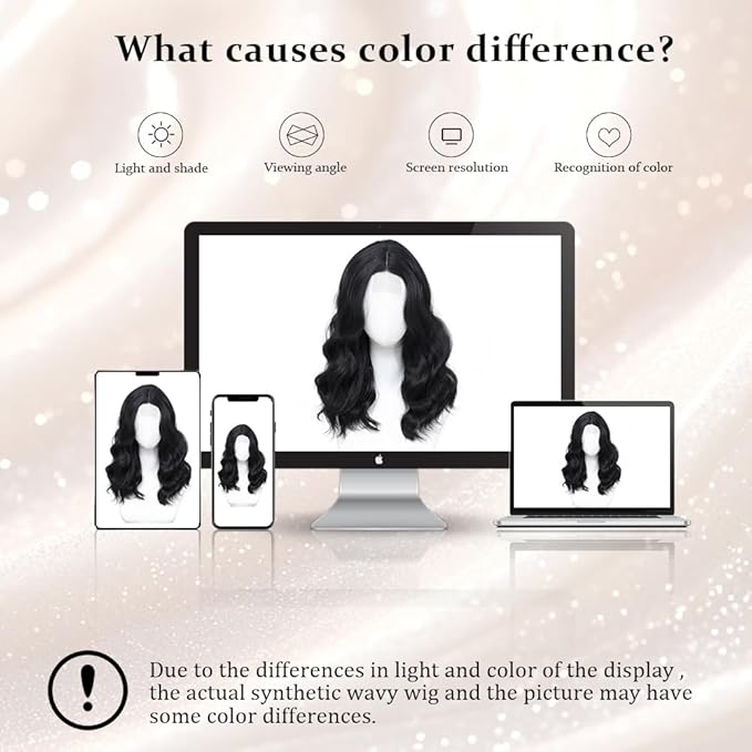 Black Wig for Women, 18 Inch Middle Part Wavy Curly Wigs Synthetic Heat Resistant Soft deep wave Wig for Women Daily Use (Black, 18 Inch)