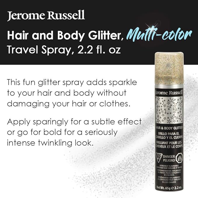 Jerome Russell Temporary Hair and Body Glitter Color Spray, Travel Spray, Lightweight, Adds Sparkly Shimmery Glow, Perfect to use On Hair, Skin, or Clothing, 2.2 oz - Multi-Color x 3 Pack