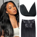 Yaki Straight Clip in Hair Extensions Real Human Hair 8Pcs Remy Human hair Clip ins for Women, Natural Soft Human Hair 120g 18inch #1B Natural Black