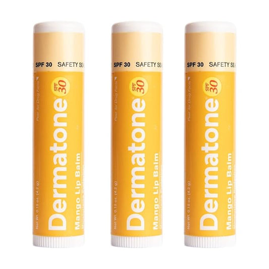 Dermatone Mango Lip Balm | Moisturizing Lip Care | Soothe & Replenish Chapped Lips | Aloe, Vitamin E | 3-Pack (Mango, 0.15oz sticks)