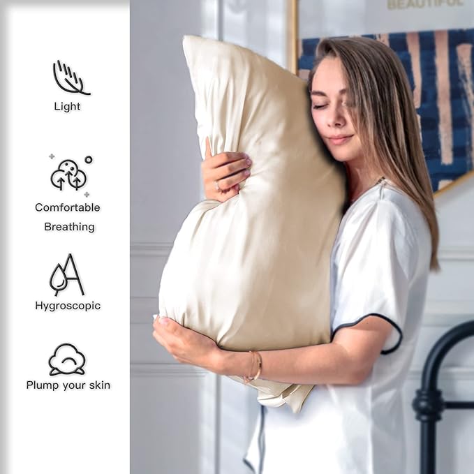 Silk Pillowcase for Hair and Skin,Soft,Breathable and Sliky 100% Queen Silk Pillow Case Set of 2,Both Sides Natural Mulberry Silk Pillowcases with Hidden Zipper(Queen Size 20"X 30",2pcs)