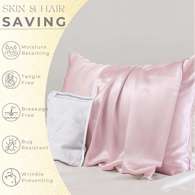 PROMEED 23 Momme Grade 6A+ Pink Silk Pillowcase with Zipper, Premium Mulberry Silk Pillow Cases for Women Hair, Natural Silk Anti Acne Pillowcase (King 20"x36", Pink)