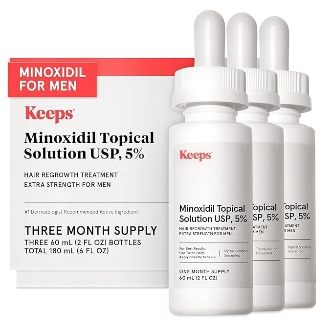 Keeps Extra Strength Minoxidil for Men - 5% Minoxidil Hair Growth Serum - Hair Loss & Regrowth Treatment for Thinning & Bald Spots - Clinically Proven Hair Growth Products - Unscented Topical Aerosol