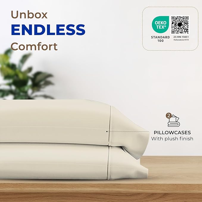 THREAD SPREAD 100% Egyptian Cotton Pillow Cases - 1000 Thread Count Pillow Cases Queen/Standard Size Set of 2, Soft & Breathable Extra Long Staple Sateen Weave Cotton Pillow Covers for Bed - Ivory