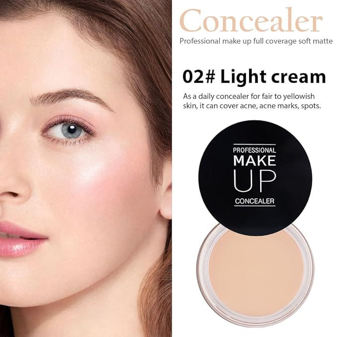 Kaely 2Pcs Pot Concealer Full Coverage Set,under Eye Brightener Concealer for Conceals Dark Circles,Waterproof Foundation Face Makeup Brush Kit,Color Correcting Concealer,02+02
