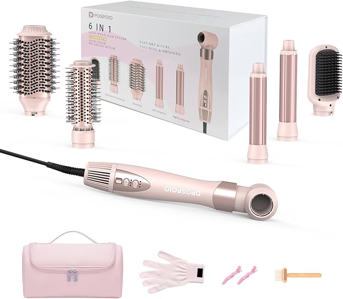 Hair Styler Wrap & 6 in 1 Hot Air Styler-110,000 RPM High-Speed Fast Negative Ionic Multi Hair Styler Professional Blow Dryer Brush for Curling Volumizing Straightening Styling