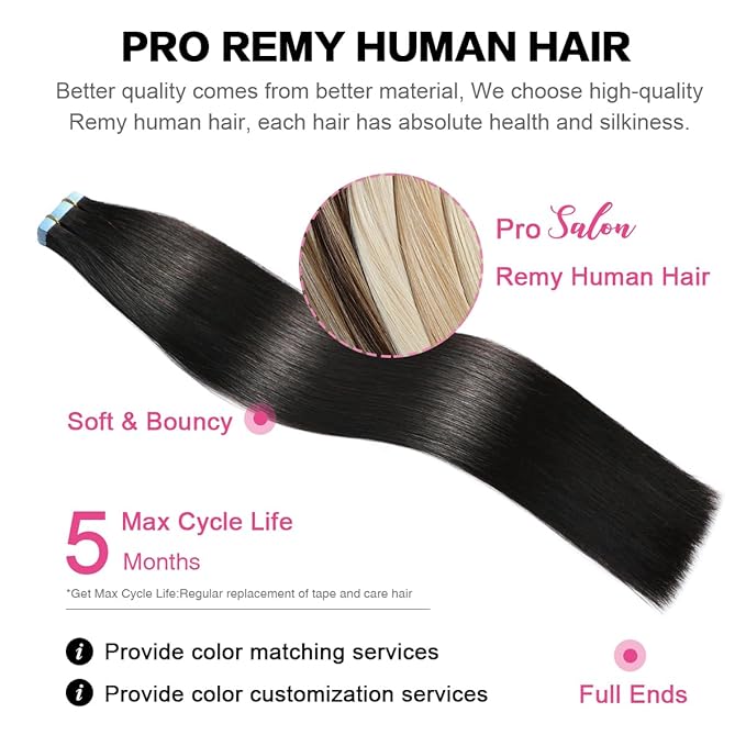 SUYYA Tape in Hair Extensions Remy Human Hair 18 inches 50g/pack 20pcs Straight Seamless Skin Weft Tape Hair Extensions Natural Black Hair(18 inches #1B Off Black)
