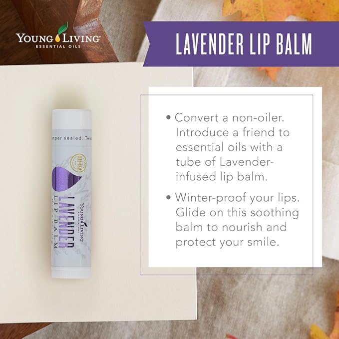 Young Living Lavender Lip Balm - 0.15 oz - Essential Oils , Soothes Dry Lips , Hydrates & Softens , Natural Lip Care Hydrating Lip Treatment , Moisturizing Lip Balm