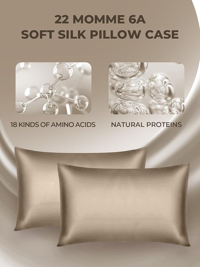 Mulberry Silk Pillowcase for Hair and Skin, SGMSILK 22 Momme Natural Silk Pillow Cases with Zipper, 6A Soft and Smooth Single Sided Pure Silk Pillow Cover (Dark Brown, Standard 20"x26")