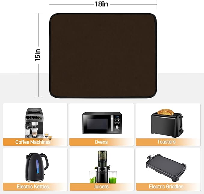 Heat Resistant Mat for Air Fryer, 15 x 18in Heat Resistant Mat for Countertop, Fireproof Silicone Countertop Protector Appliance Slider for Air Fryer, Coffee Maker, Toaster, Oven - Brown