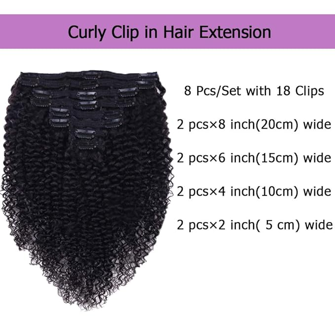 Curly Clip in Hair Extensions For Black Women Brazilian Virgin Human Hair Clip in Extensions for Women 8Pcs Remy Hair with 18Clips 120g 22inch Natural Blackinches