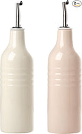 famiware Jupiter 16oz Ceramic Olive Oil Dispenser Bottle, Olive Oil and Vinegar Dispenser Bottle Set of 2 with Stainless Steel Pourers, Suitable for Storage Vinegar, Vanilla White & Light Pink