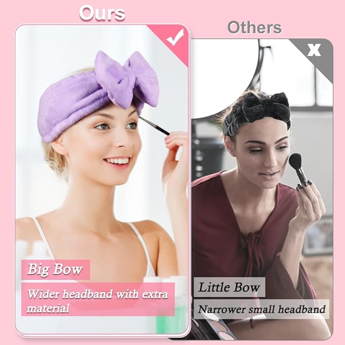 Shintop Spa Headband, Soft Makeup Headband with Cute Bow Elastic Face Wash Hairband for Skincare Facial Mask Showers（Purple）