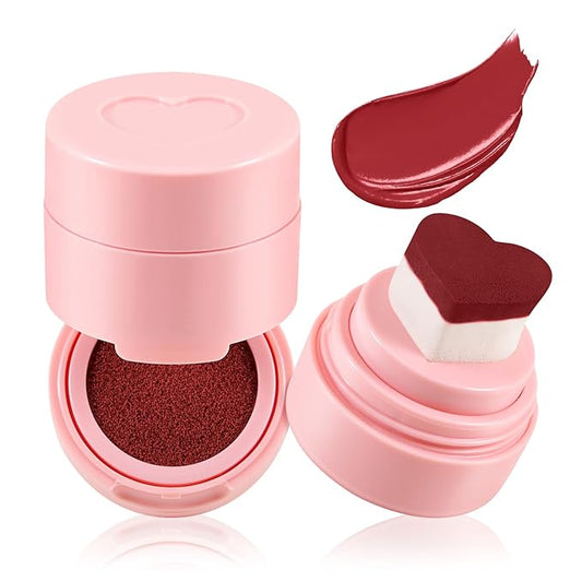 Boobeen Liquid Blush for Cheeks, Buildable & Blendable Face Blusher, Cheek Stamp Blush with Heart-shaped Applicator, Lightweight Air Cushion Blush for Velvet Matte Finish