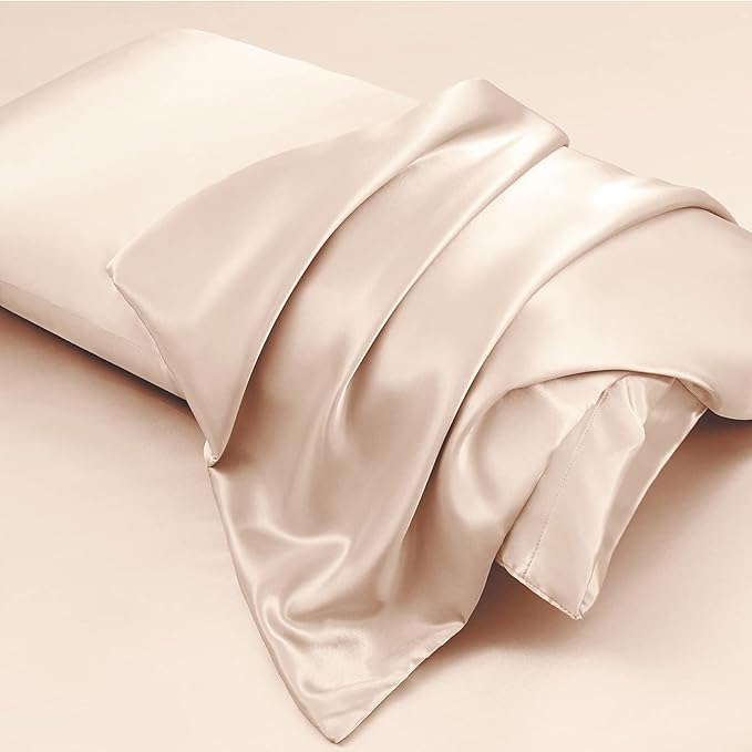 Aormenzy Beige Satin Pillowcase for Hair and Skin, Satin Pillow Cases for Women Standard Size Set of 2 with Envelope Closure Silky Pillow Covers Wrinkle, Fade Resistant (20x26 Inches)