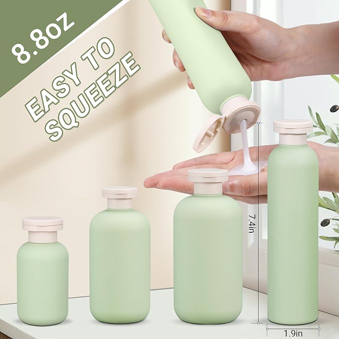 ASEVAT 8.8oz 3Pcs Plastic Refillable Travel Shampoo and Conditioner Bottles Refillable Travel Bottle with Flip Cap Plastic Shampoo and Conditioner Bottles