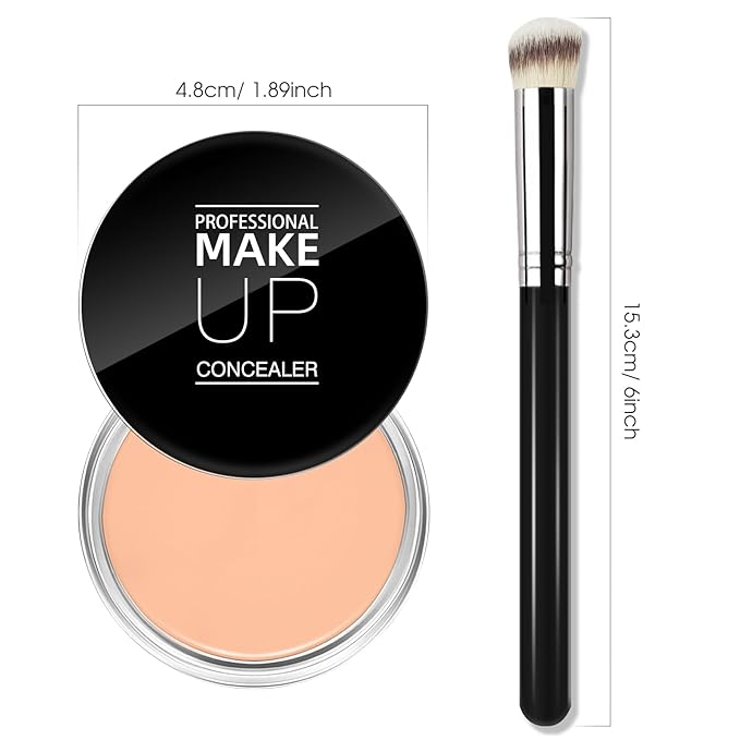 Cream Concealer Full Coverage Makeup, Matte Color Correcting Concealer with Brush, Waterproof, Conceals Blemish, Pores and Spots, Under Eye Makeup Concealer for Dark Circles (#05 MEDIUM HONEY)