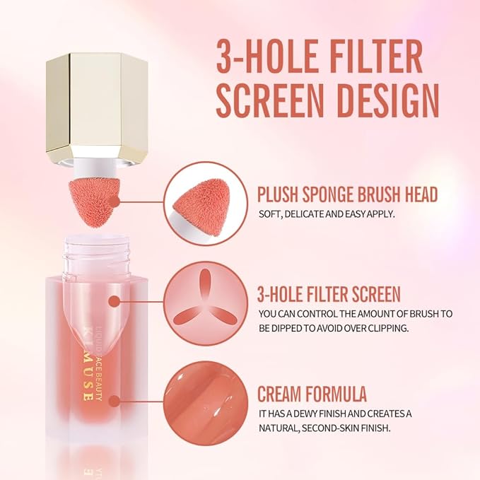KIMUSE Soft Cream Blush Makeup, Liquid Blush for Cheeks, Weightless, Long-Wearing, Smudge Proof, Natural-Looking, Dewy Finish