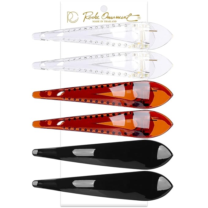 RC ROCHE 6 Pcs Duck Bill Alligator Hair Clips for Women Sectioning Flat Claw Long Thick Hair Inner Teeth Curved Styling Jaw Strong Secure Grip Salon, Medium Black, Brown, Clear