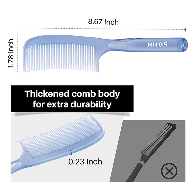 RHOS Detangler Hair Comb for Women and Men-Wide Tooth Comb for Curly,Thick,Wavy,Long Hair,Large Tooth Detangling Comb for Wet and Dry Hair-Styling Essentials Round Handle Hairdressing Comb(Blue)