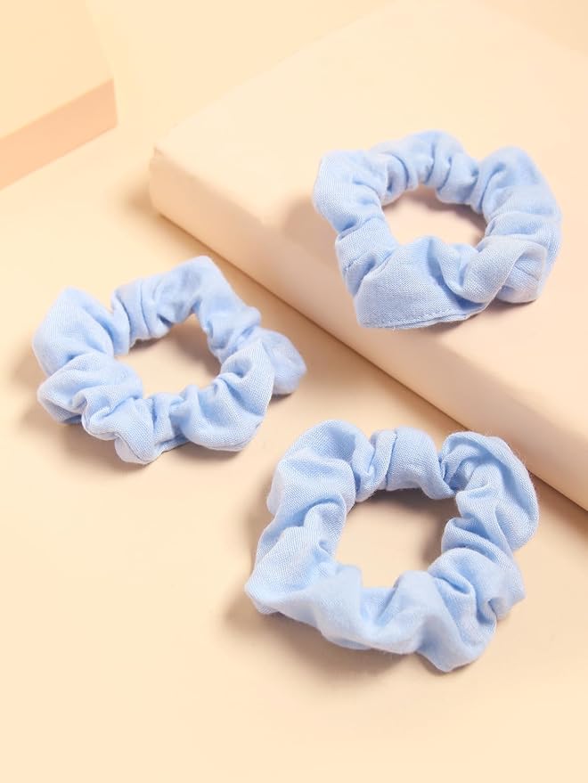 Pack of 12 Cotton Hair Scrunchies Single Jersey Solid Color Ponytail Holders Hair Ties for Girl (Light Blue)