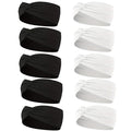 10 Pcs Wide Absorbent Sport Headbands for Women, Non-slip, Stretchy, Soft Cotton Twist Knotted Hair Bands for Daily Workout Yoga Running Sports (White & Black)