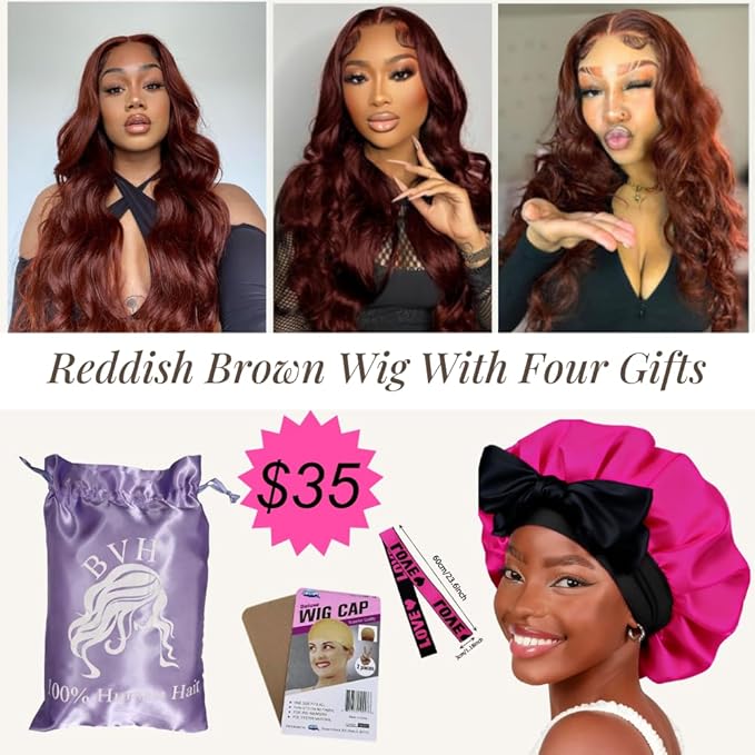 BVH 26 Inch Reddish Brown 13x6 Lace Front Wigs Human Hair Body Wave Wigs Human Hair 200 Density Hd Lace Frontal Wigs M Hairline 33# Brown Wigs (13x6 Reddish Brown Lace Front Wigs Human Hair, 26 Inch)