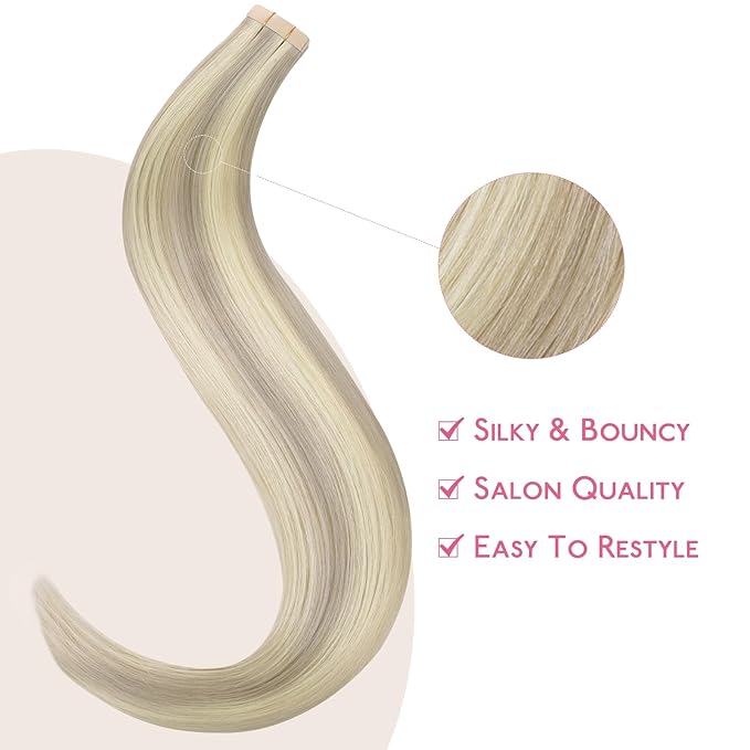 WENNALIFE Tape in Hair Extensions Human Hair Tape in Extensions, 10pcs 25g 16 inch Remy Invisible Tape Ins