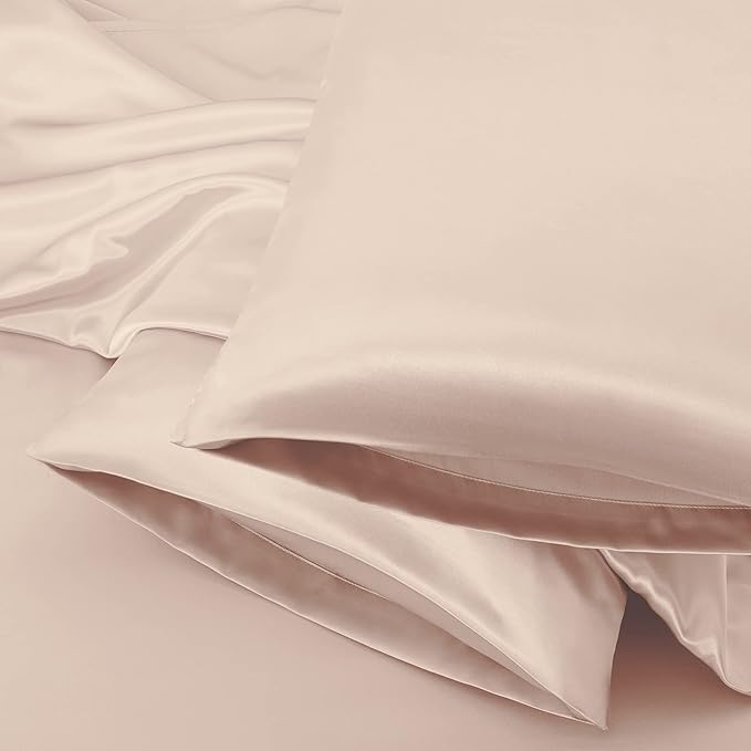 Aormenzy Beige Satin Pillowcase for Hair and Skin, Satin Pillow Cases for Women Standard Size Set of 2 with Envelope Closure Silky Pillow Covers Wrinkle, Fade Resistant (20x26 Inches)