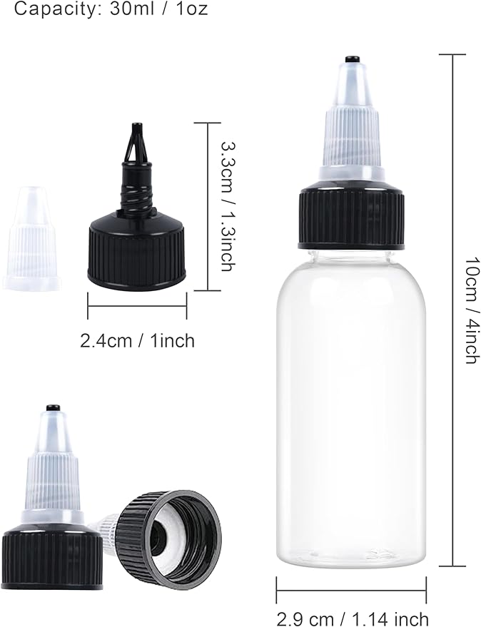 20 Pcs 1oz Plastic Squeeze Bottles with Twist Top Cap, 30ml Clear Dispensing Bottles, Empty Squirt Bottle for Liquids, Sauces, Arts, Crafts, Travel