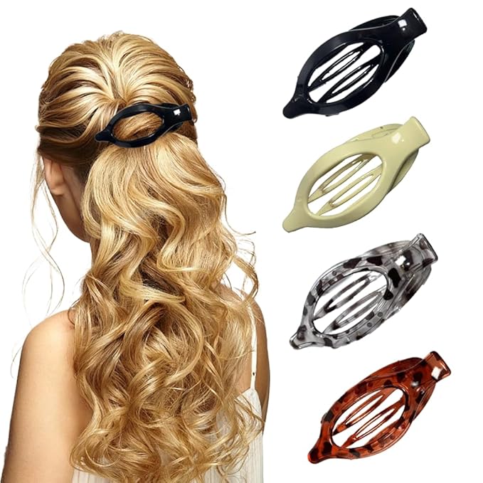 4Pcs Hair Clips,Flat Hair Clips for Women,Duckbill Hair Clip,Large Glossy No-Slip Claw Barrettes,Flat Claw Clips for Women for Thick Hair and Thin Hair