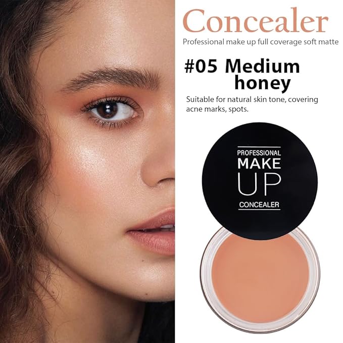 Pot Concealer with Makeup Brush Set,Tattoo Color Correcting Concealer,Full Face Color Correcting Conceal Foundation,Under Eye Concealer Brightener Dark Eye Ring corrector de ojeras (05-MEDIUM HONEY)