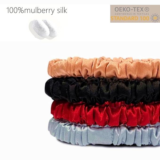 Suncdelv Silk,100% Silk Scrunchies for Hair,22 Momme Hair Ties for Anti-Crease & Breakage,Natural Women Hair Accessories，Fashion Hairbands 4PCS（Pink, black, red, blue）