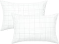 JELLYMONI 100% Natural Cotton Plaid Queen Pillowcases Set, 2 Pack White with Black Grid Geometric Pattern Printed Pillow Covers with Envelope Closure(Pillows are not Included)