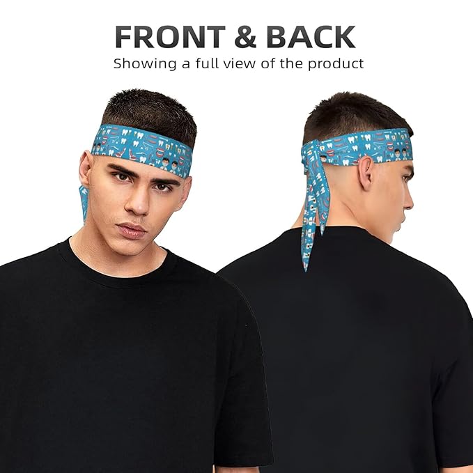 Men Women Novelty Sports Sweat Bands Hair Accessories for Sports Workout Shower, Elastic Multi Style Teeth Dental Seamless Pattern Blue Hair Band Headdress