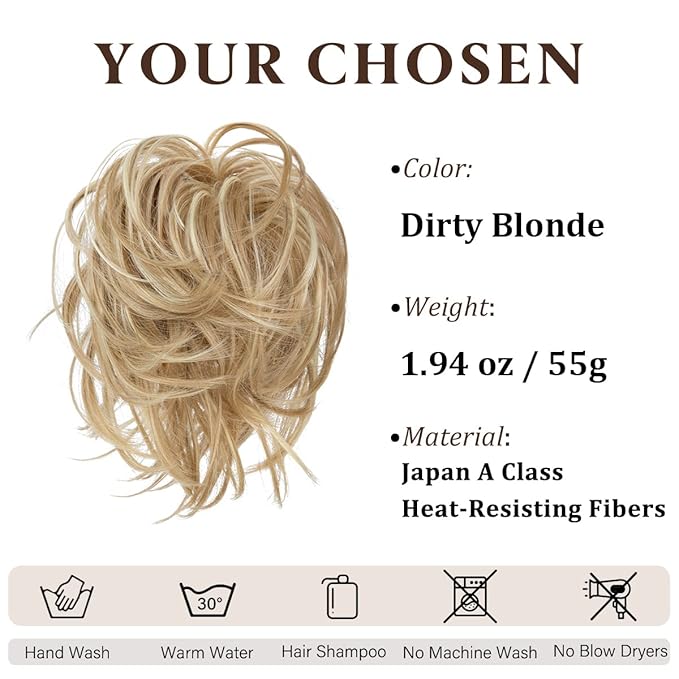 SARLA Messy Hair Bun Hair Pieces Curly Synthetic Updo Fake Scrunchies Ponytail Extension for Women Dirty Blonde 1PCS