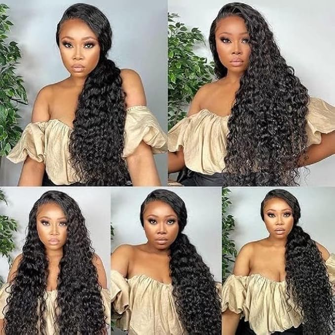 250% Density Deep Wave Human Hair Wig 13x6 Mongolian Lace Front Deep Curly Lace Front Wigs Human Hair Pre Plucked Deep Wave Frontal wig For Black Women Full And Thick (32 Inch, 13x6 Wig)