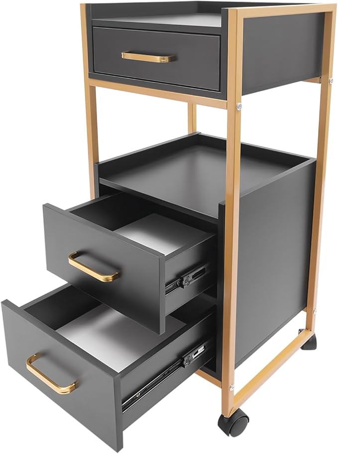 Salon Trolley with Wheels, 3 Drawers Salon Cart with Hair Dryer Holder Utility Salons Cabinet for Tools Storage at Barbershop Beauty Salons Tattoo Shop (Black)